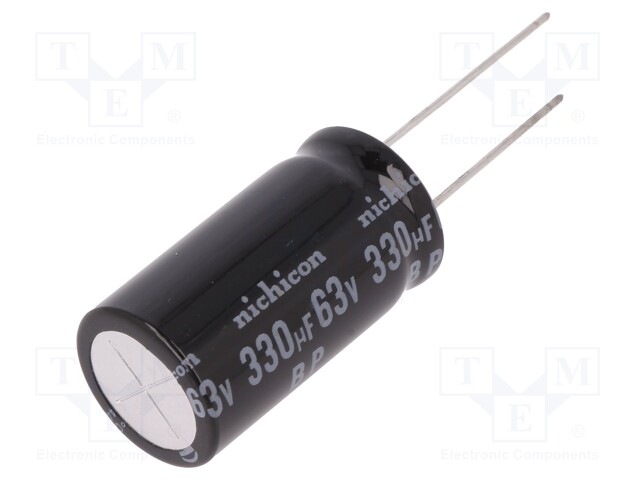 Capacitor: electrolytic; bipolar; THT; 330uF; 63VDC; Ø16x31.5mm