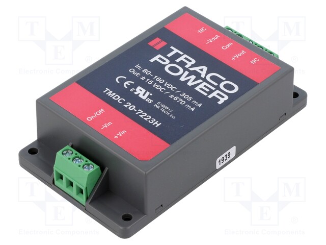 Converter: DC/DC; 20W; Uin: 80÷160V; Uout: 15VDC; Uout2: -15VDC; 107g