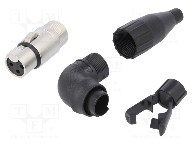 Plug; XLR; female; PIN: 3; angled 90°; for cable; soldering; tinned