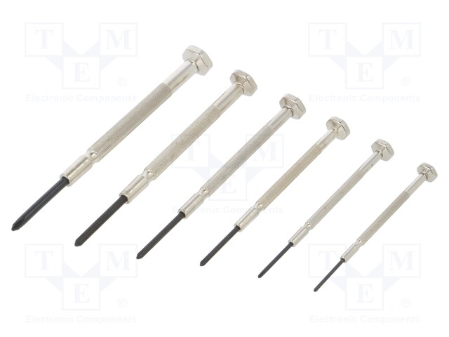 Screwdrivers; Pcs: 6; precision; Package: box; Bit: Phillips,slot