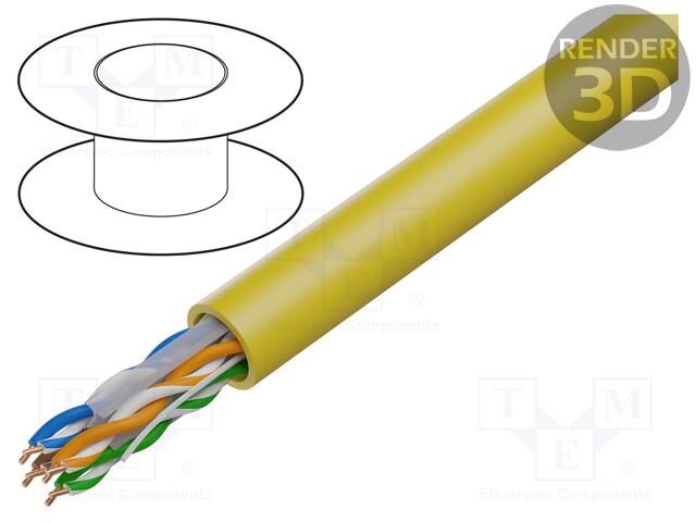 Wire; U/UTP; 6a; solid; Cu; 4x2x23AWG; LSZH; yellow; 305m; 300V