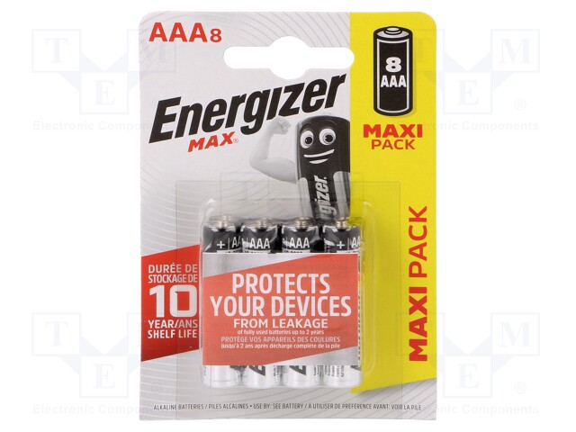 Battery: alkaline; 1.5V; AAA; MAX; Batt.no: 8; non-rechargeable