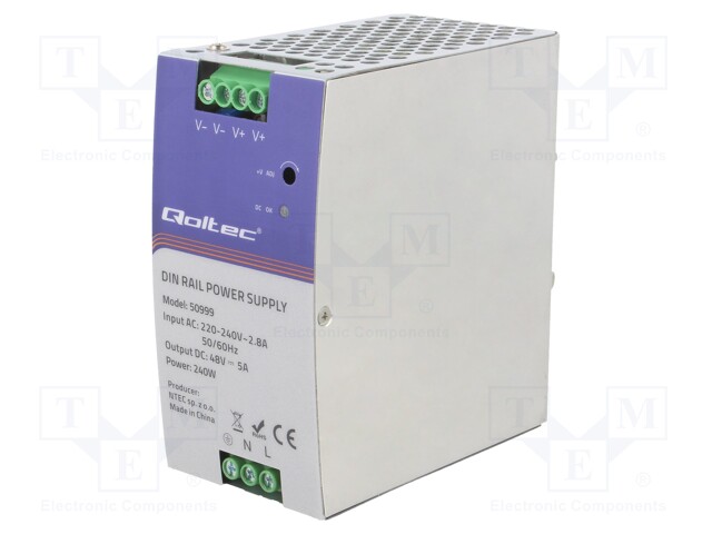 Power supply: switched-mode; 240W; 48VDC; 5A; 220÷240VAC; DIN; IP20