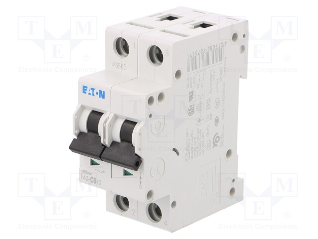 Circuit breaker; 230/400VAC; Inom: 6A; Poles: 2; DIN; Charact: C