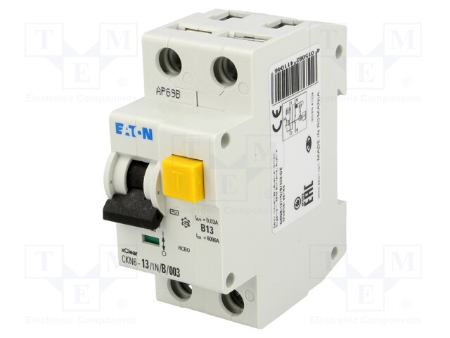 RCBO breaker; Inom: 13A; Ires: 30mA; Max surge current: 250A; 230V