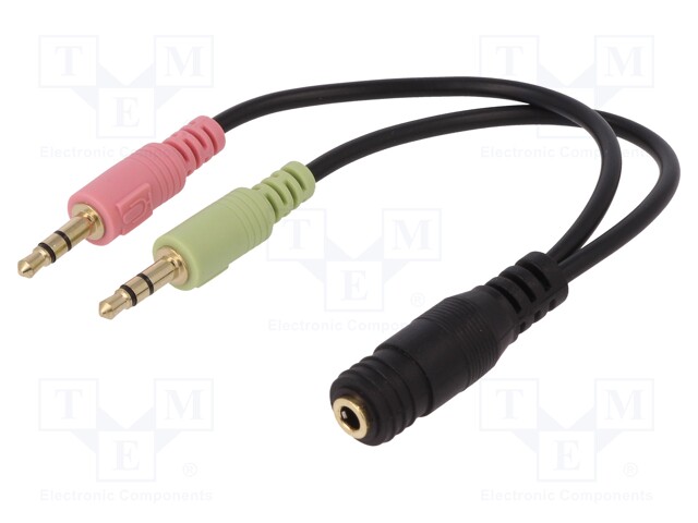 Cable; Jack 3.5mm 4pin socket,Jack 3.5mm 3pin plug x2; 150mm