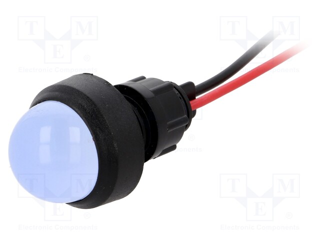 Indicator: LED; prominent; 220VDC; Cutout: Ø13mm; IP40; 300mm leads