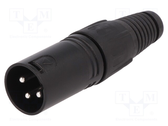 Plug; XLR; male; PIN: 3; straight; for cable; soldering; black; metal