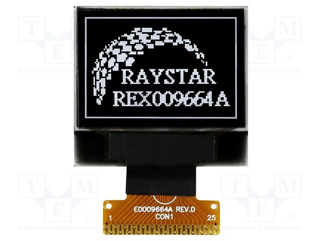 Display: OLED; graphical; 96x64; Dim: 24.9x22.95x1.65mm; white