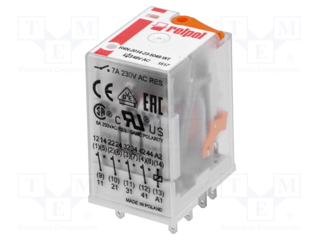 Relay: electromagnetic; 4PDT; Ucoil: 48VAC; 6A/250VAC; 6A/24VDC