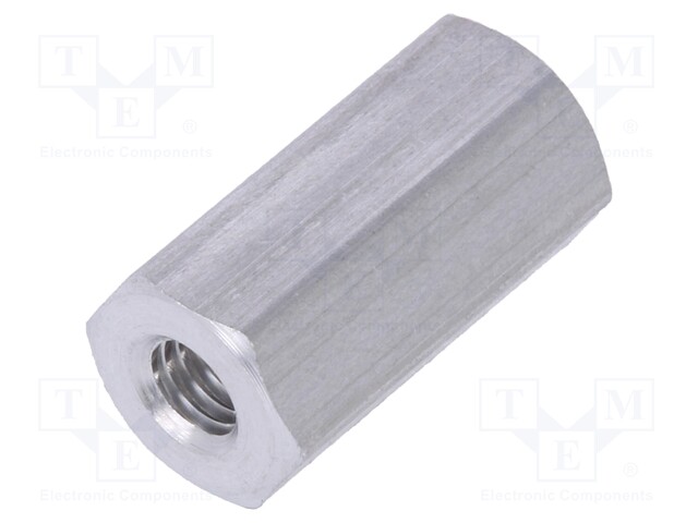 Screwed spacer sleeve; Int.thread: M3; 12mm; hexagonal; aluminium