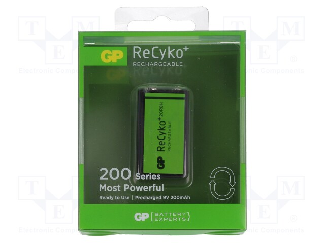 Re-battery: Ni-MH; 6F22; 8.4V; 200mAh; ReCyko+; 26.5x15.7x48.5mm