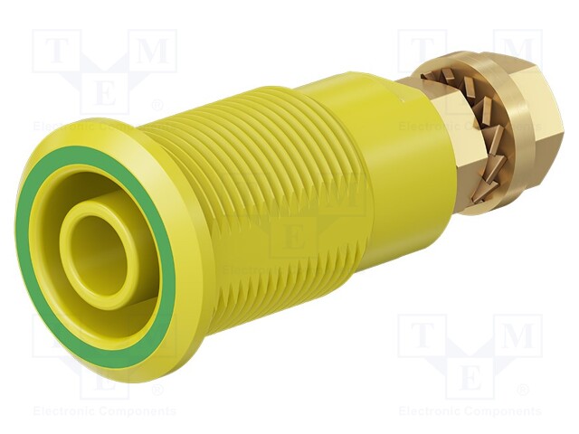 Socket; 4mm banana; 32A; yellow-green; gold-plated