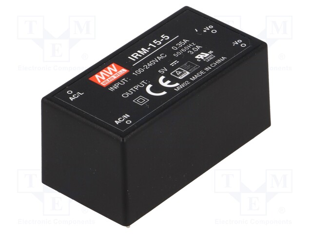 Power supply: switched-mode; modular; 15W; 5VDC; 52.4x27.2x24mm