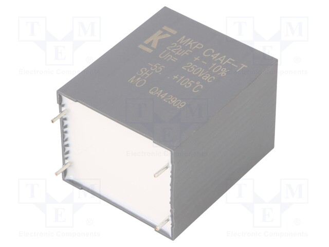 AC Film Capacitor, 22 µF, 250 VAC, Metallized PP, ± 10%, C4AF Series, Radial Box