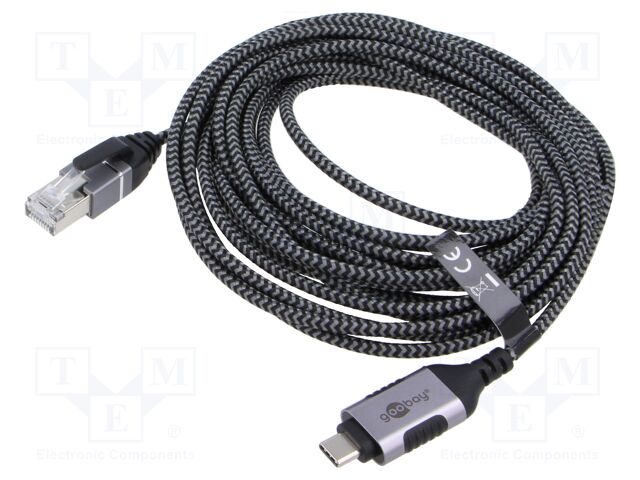 Cable; slim,USB 3.1; RJ45 plug,USB C plug; nickel plated; 5m