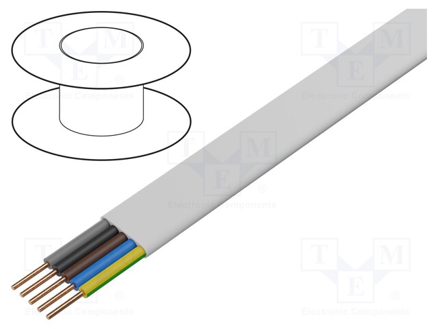 Wire; YDY; flat; solid; Cu; 5G2,5mm2; PVC; white; 450V,750V; 100m