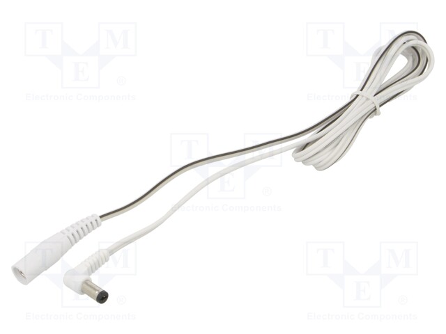 Cable; DC 5,5/2,1 plug,DC 5,5/2,1 socket; angled; 0.5mm2; white