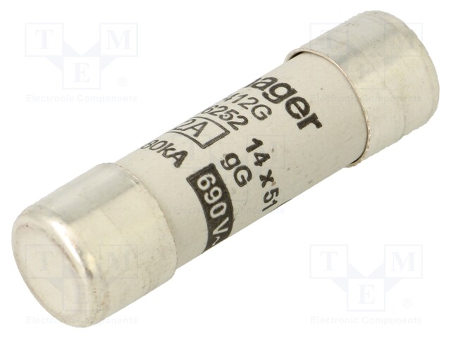 Fuse: fuse; gG; 12A; 690VAC; cylindrical,industrial; 14x51mm