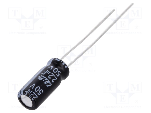 Capacitor: electrolytic; THT; 2.2uF; 50VDC; Ø5x11mm; Pitch: 2mm