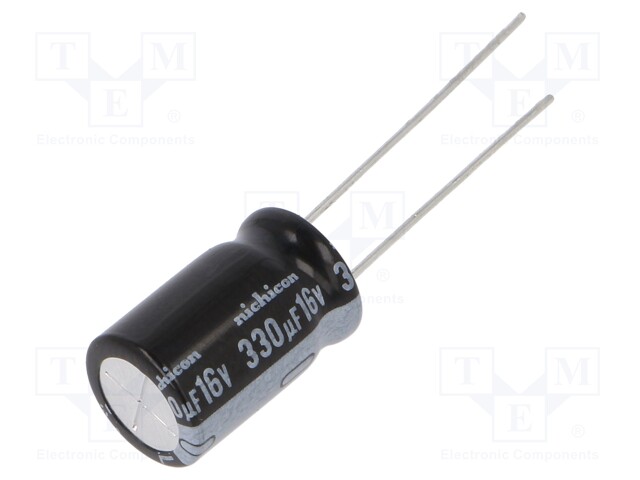 Capacitor: electrolytic; THT; 330uF; 16VDC; Ø10x16mm; Pitch: 5mm