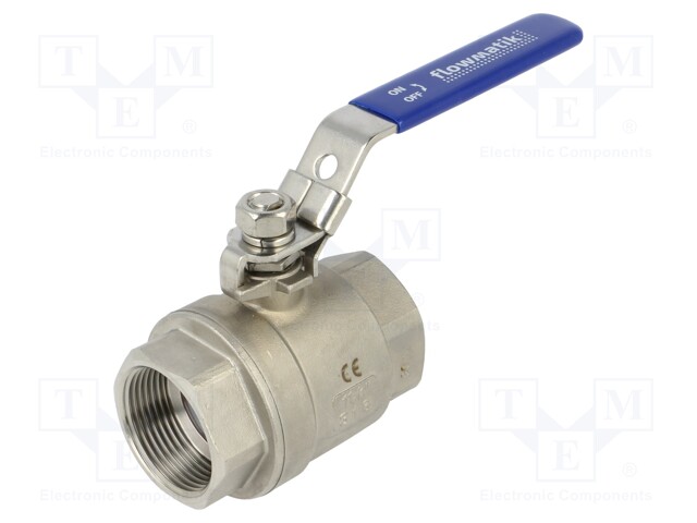 Ball valve; acid resistant steel AISI 316; PTFE; A: 87mm; B: 74mm