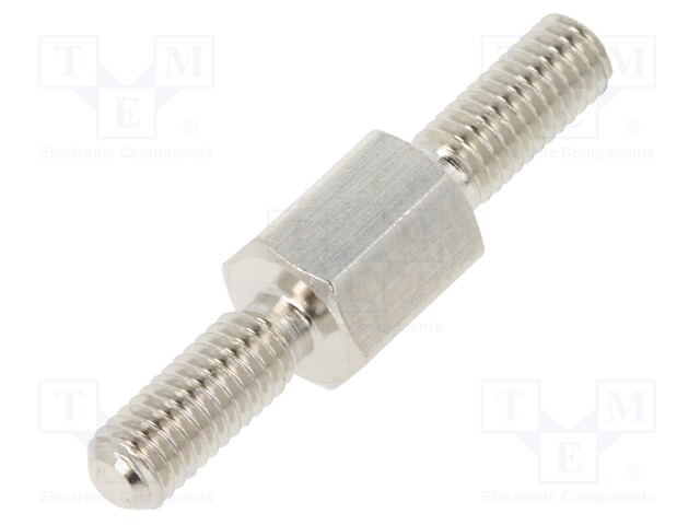 Screwed spacer sleeve; 6mm; Ext.thread: M3; hexagonal; brass