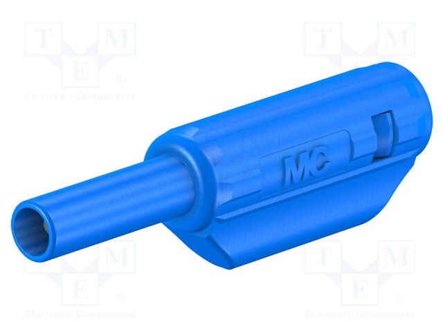 Plug; 2mm banana; 10A; 600V; blue; Plating: gold-plated; 36mm