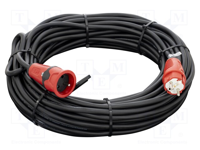 Extension lead; Sockets: 1; rubber; black; 3x2,5mm2; 30m; 16A