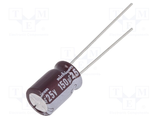 Capacitor: electrolytic; THT; 150uF; 25VDC; Ø8x11.5mm; Pitch: 3.5mm