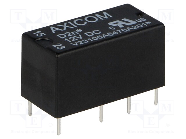 Relay: electromagnetic; DPDT; Ucoil: 12VDC; 0.5A/125VAC; 1A/30VDC