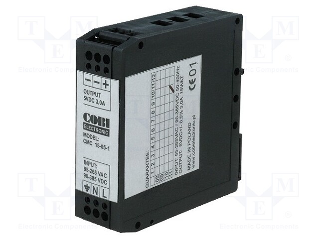 Power supply: switched-mode; 15W; 5VDC; 3A; 185÷265VAC; 79x93x25mm