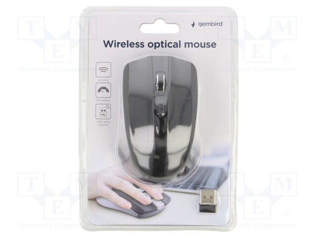 Optical mouse; black; USB A; wireless; No.of butt: 4; 10m