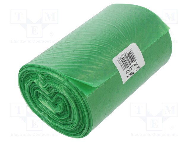 Trash bags; LDPE; Colour: green; 50pcs; 60l