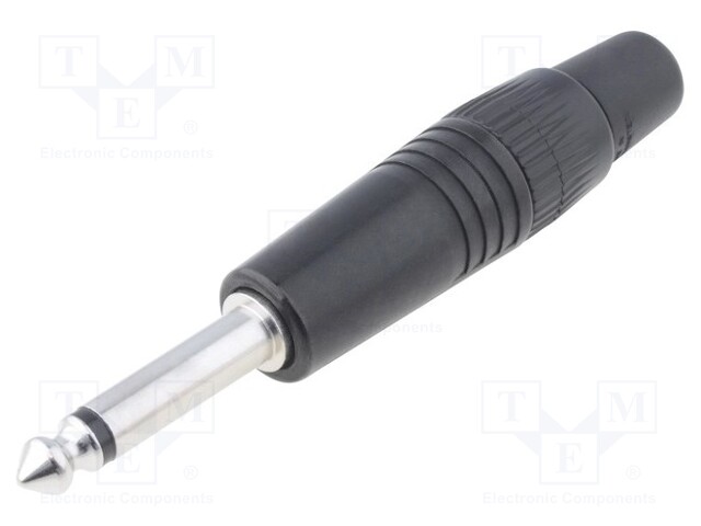 Plug; Jack 6,3mm; male; mono; straight; for cable; soldering; black