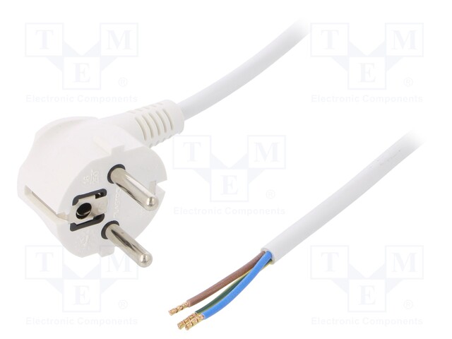 Cable; SCHUKO plug,CEE 7/7 (E/F) plug angled,wires; 5m; white