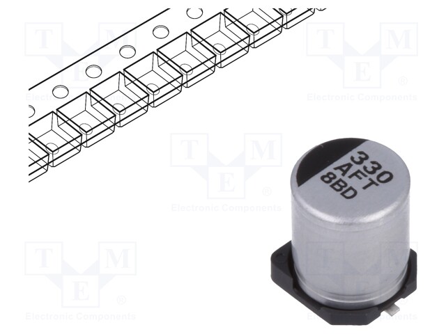 Capacitor: electrolytic; low impedance; 330uF; 10VDC; Case: D8