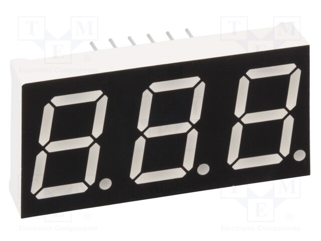 Display: LED; 7-segment; 14.2mm; 0.56"; No.char: 3; red; 15mcd