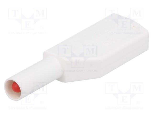 Plug; 4mm banana; 32A; 600V; white; with 4mm axial socket; 2.5mm2