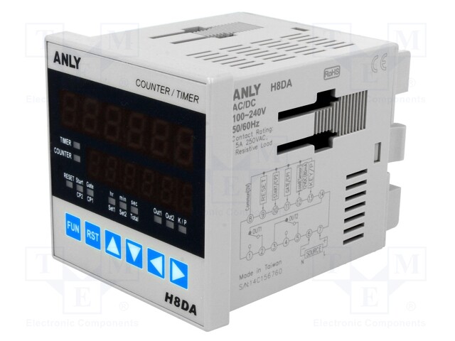 Counter: electronical; 2x LED; time/pulses; SPDT; IN 1: NPN,PNP