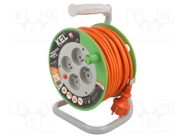 Extension lead; reel; Sockets: 4; PVC; orange; 3x1mm2; 20m; 10A