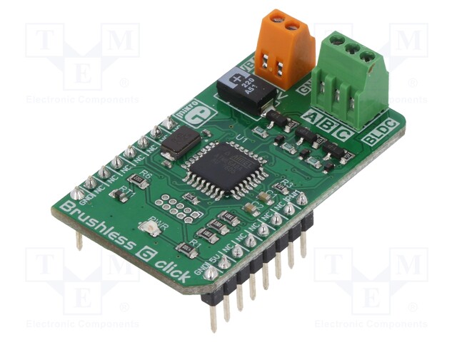 Click board; brushless motor driver; PWM; ATMEGA8; 5VDC