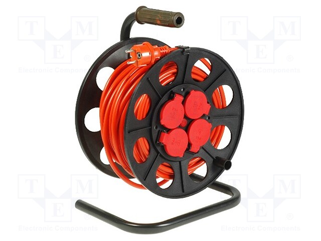 Extension lead; reel; Sockets: 4; PVC; orange; 3x1,5mm2; 30m; 10A