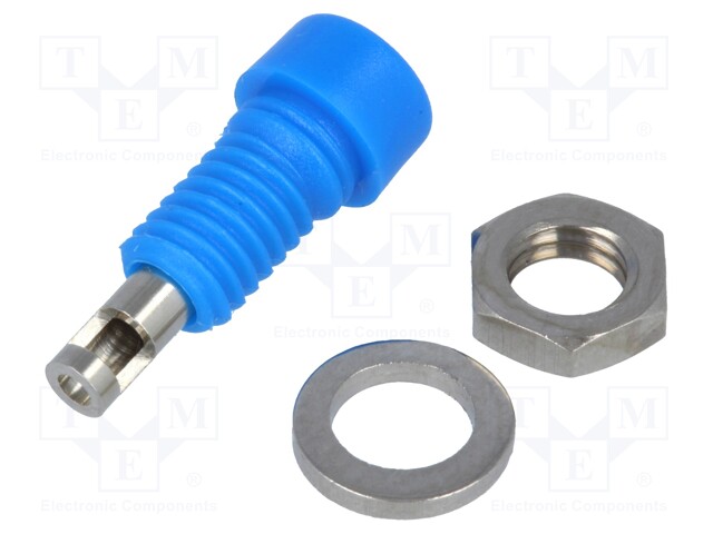 Socket; 2mm banana; 10A; 60VDC; Overall len: 17mm; blue; insulated