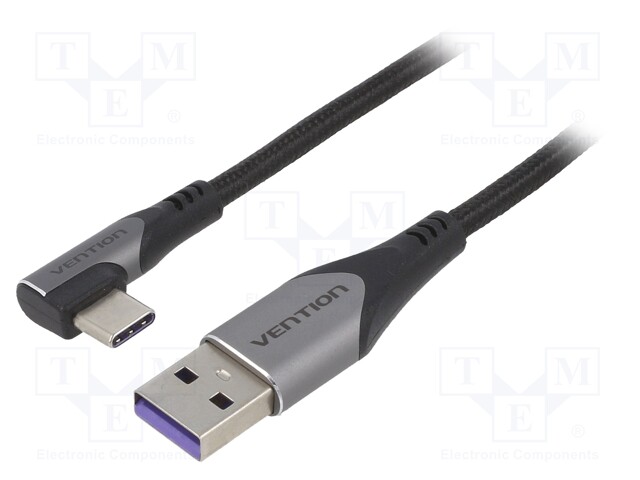 Cable; USB 2.0; USB A plug,USB C angled plug; 1.5m; black; 5A