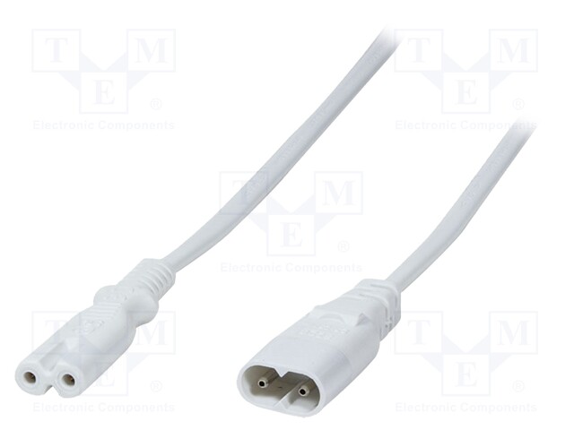 Cable; IEC C7 female,IEC C8 male; 2m; Sockets: 1; white