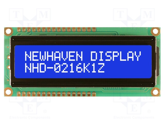 Display: LCD; alphanumeric; STN Negative; 16x2/2x16; blue; LED