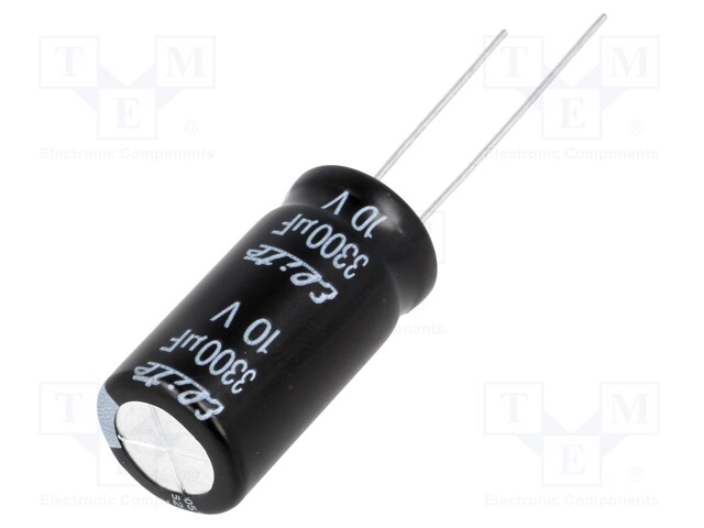 Capacitor: electrolytic; THT; 3300uF; 10VDC; Ø12.5x25mm; Pitch: 5mm