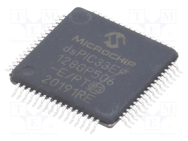 DsPIC microcontroller; SRAM: 16kB; Memory: 128kB; TQFP64; 0.5mm