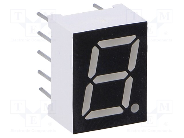 Display: LED; 7-segment; 9.9mm; 0.39"; No.char: 1; green; 5mcd